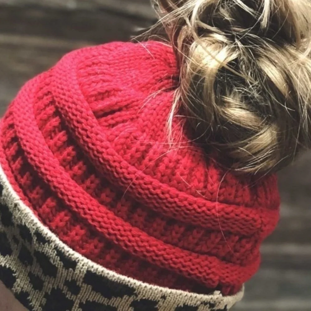 CC Beanie Tail Ponytail Cap Hat‎ Leopard Print